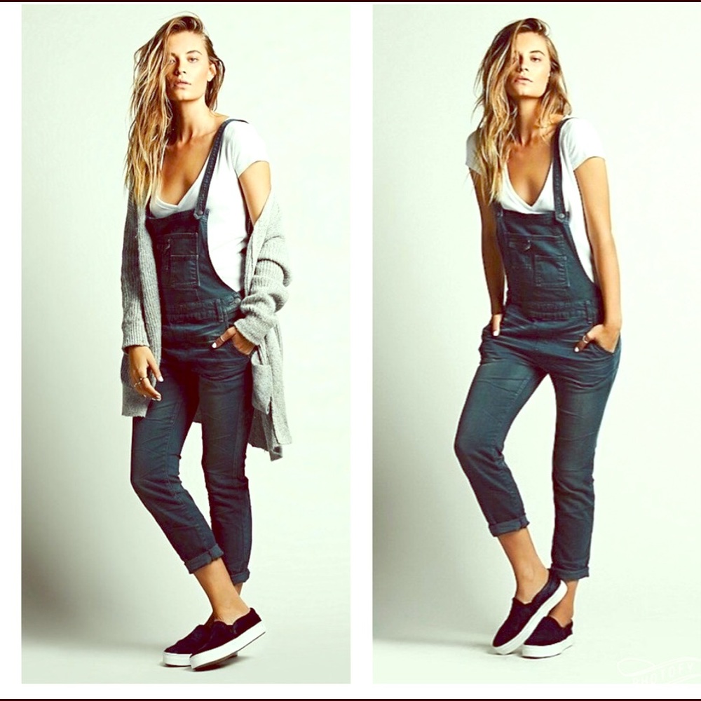 Free People Washed Overalls in Wake Blue